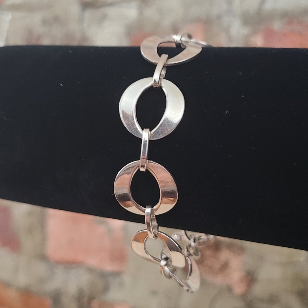 Sterling Silver Flat Chain Bracelet w/ Toggle Clasp